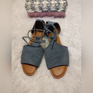 Universal Thread Blue Faux Suede Open Toe Lace Up Sandals Women's 7.5